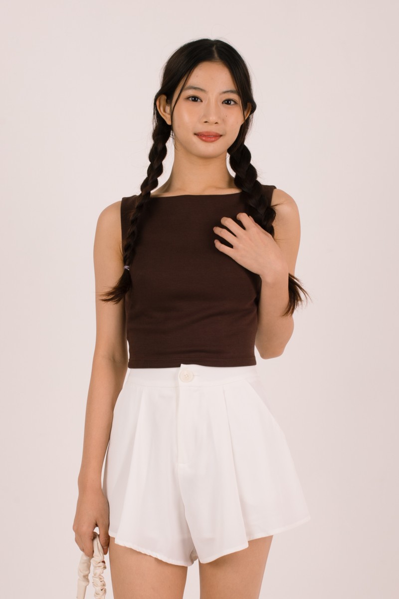RESTOCK7: Paddle Padded Boat-Neck Top in Mocha