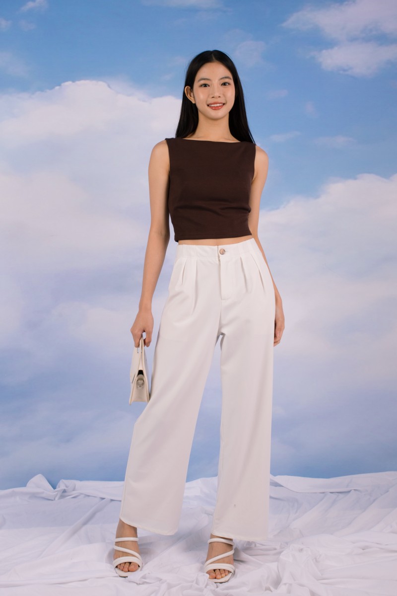 RESTOCK4: Paddle Padded Boat-Neck Top in Mocha