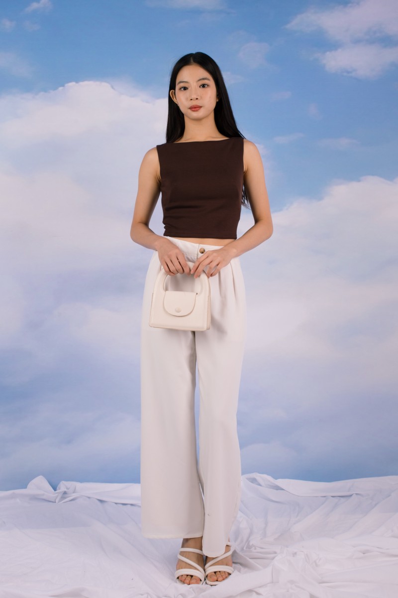 RESTOCK4: Paddle Padded Boat-Neck Top in Mocha