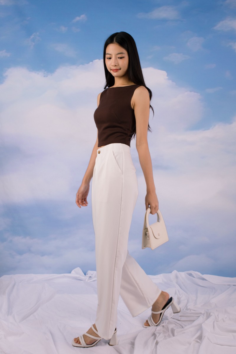 RESTOCK7: Paddle Padded Boat-Neck Top in Mocha