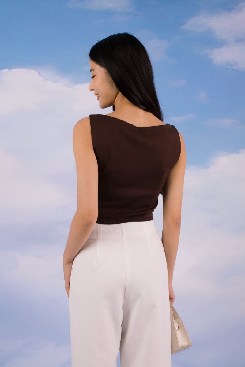 RESTOCK7: Paddle Padded Boat-Neck Top in Mocha
