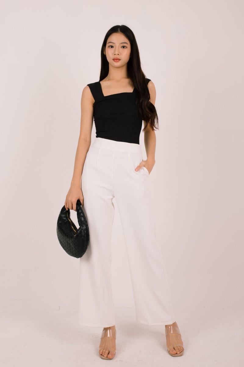 Kaelis Ribbed Square Neck Top in Black