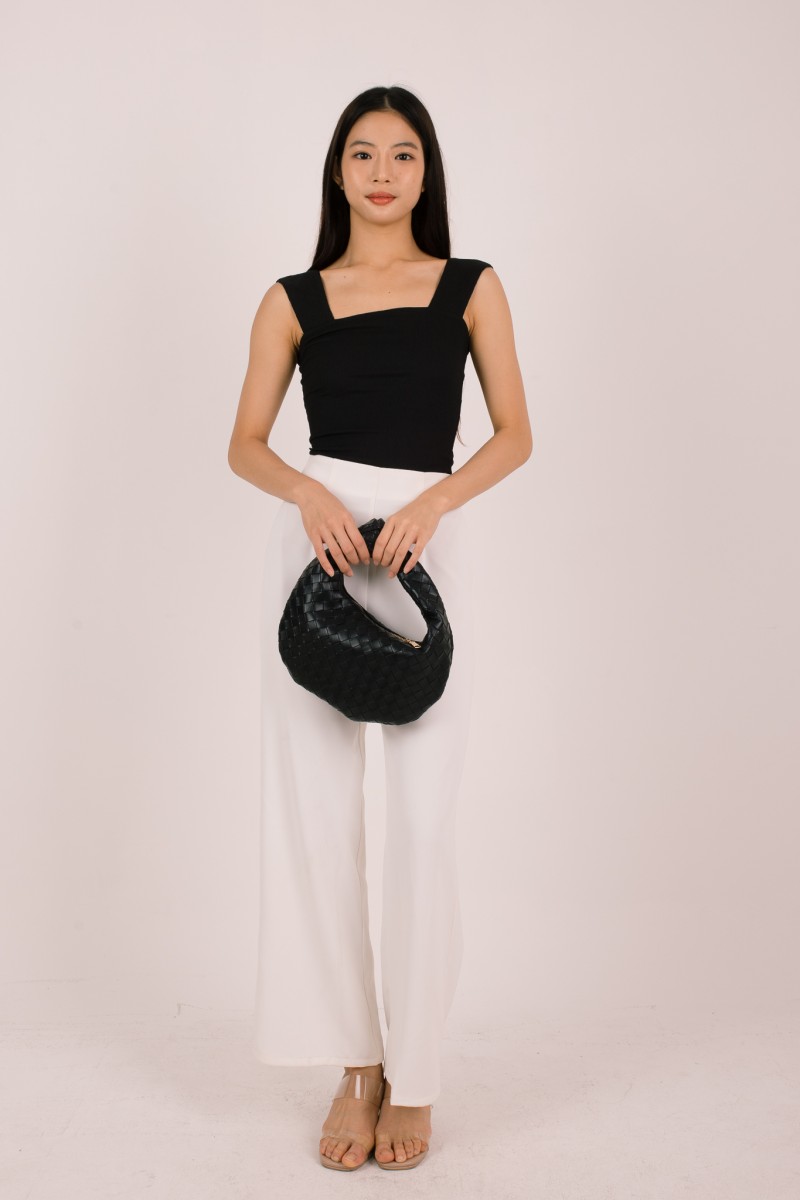 Kaelis Ribbed Square Neck Top in Black