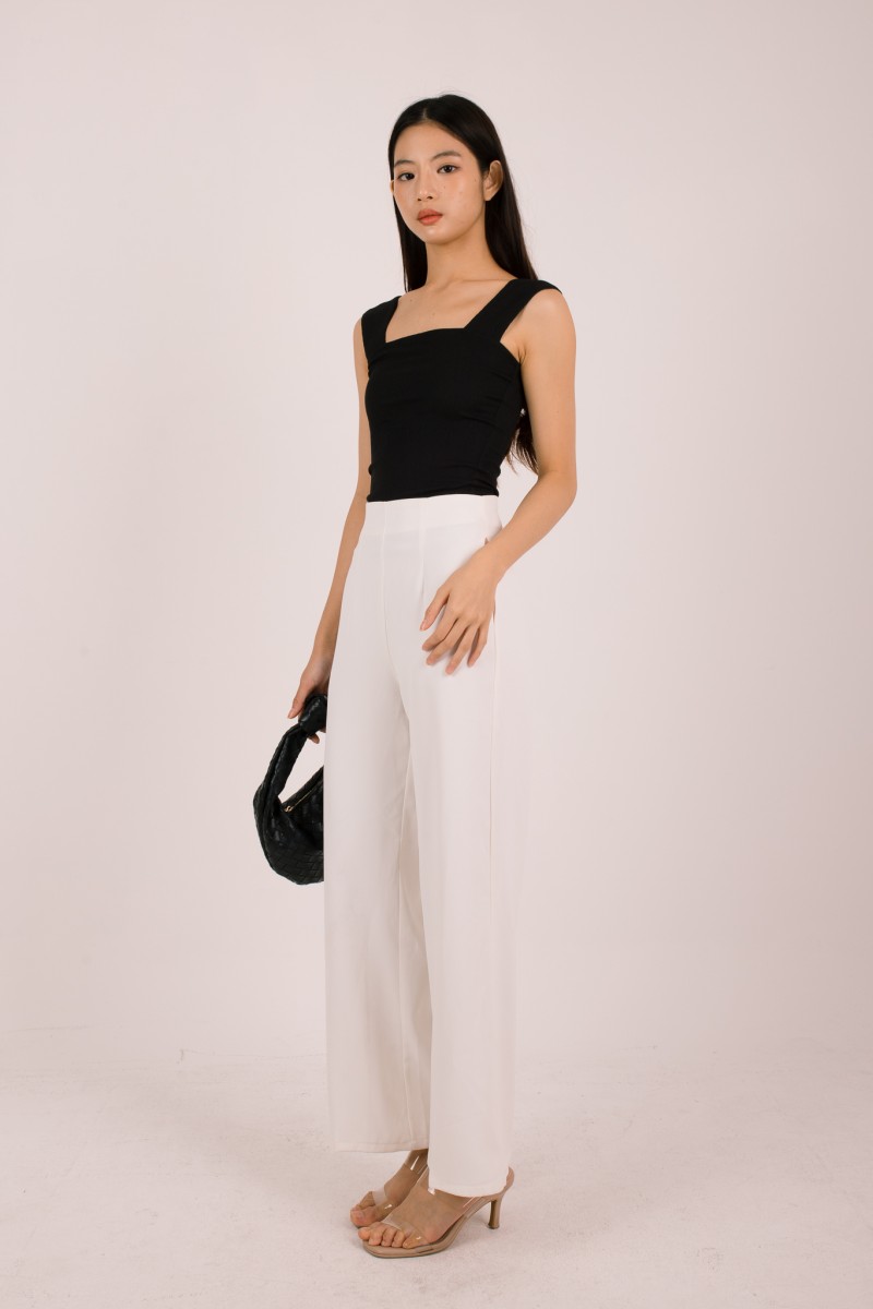 Kaelis Ribbed Square Neck Top in Black