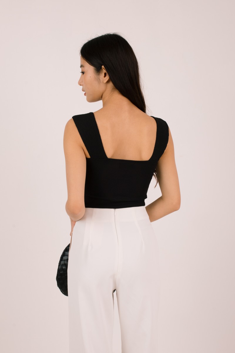 Kaelis Ribbed Square Neck Top in Black