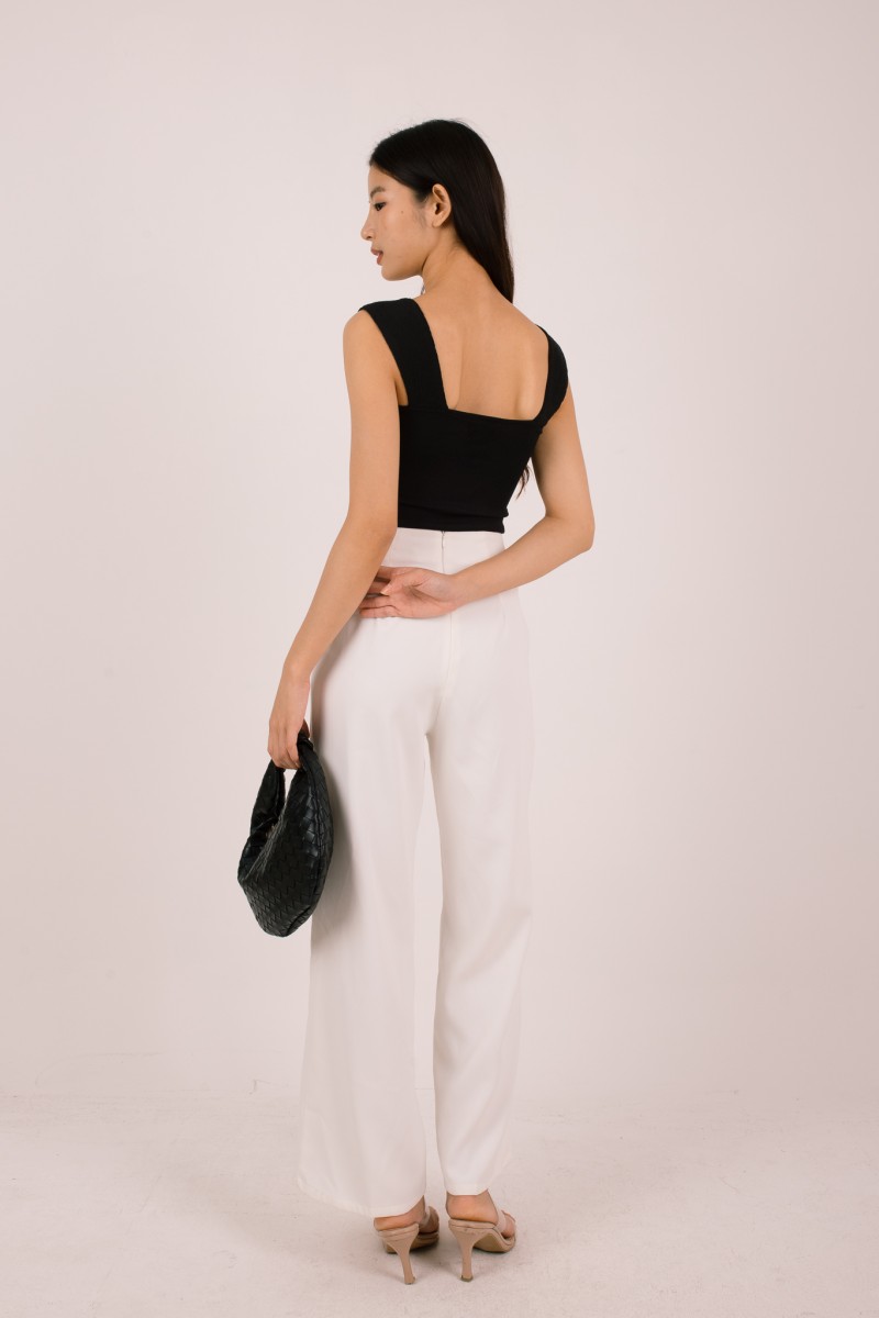 Kaelis Ribbed Square Neck Top in Black