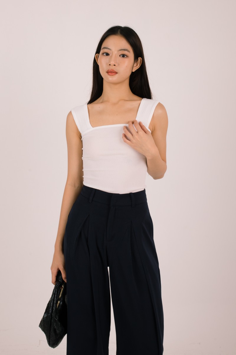 Kaelis Ribbed Square Neck Top in White