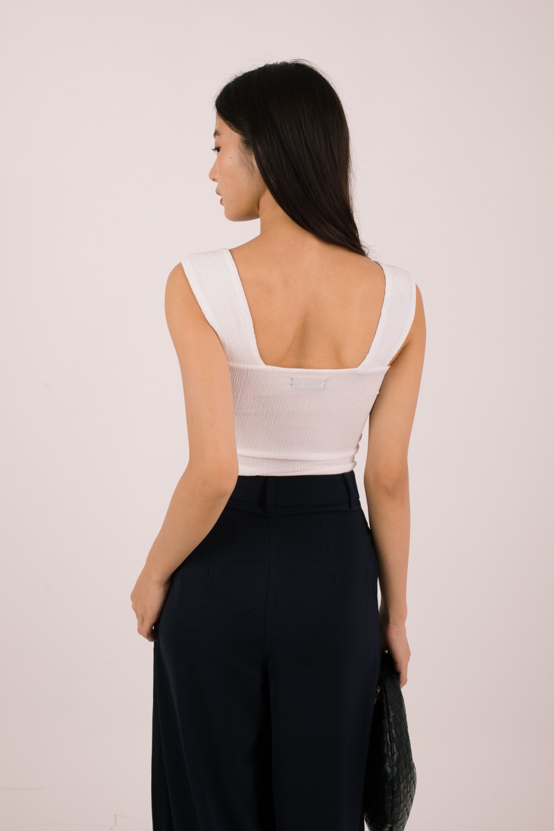 Kaelis Ribbed Square Neck Top in White