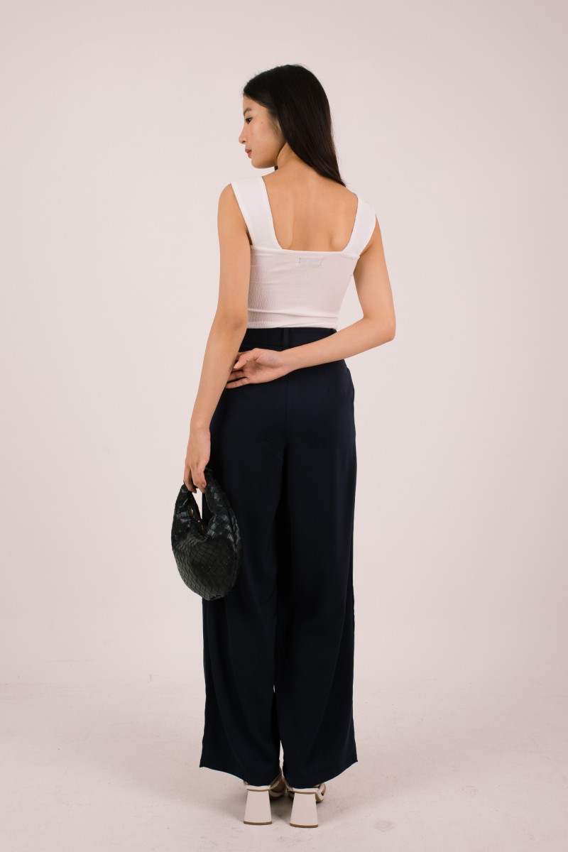 Kaelis Ribbed Square Neck Top in White