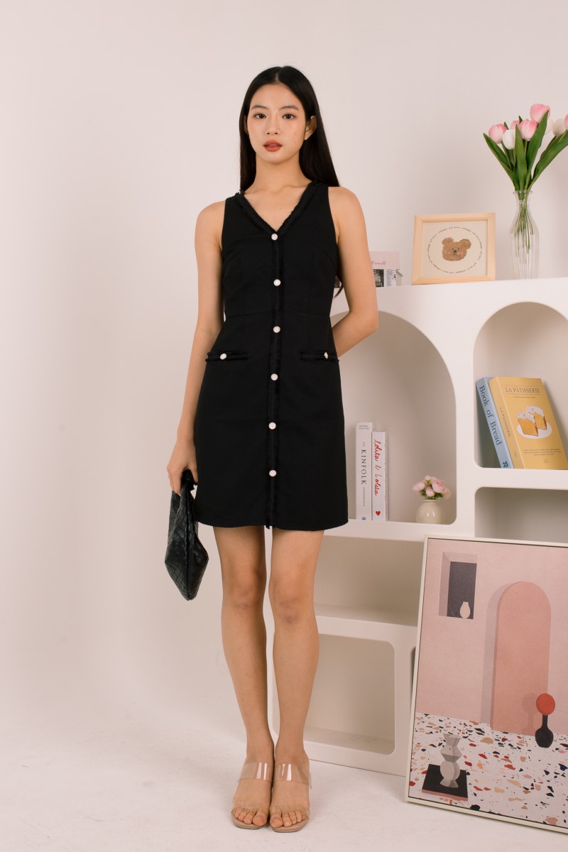 Lavine Pearl Tweed Dress in Black