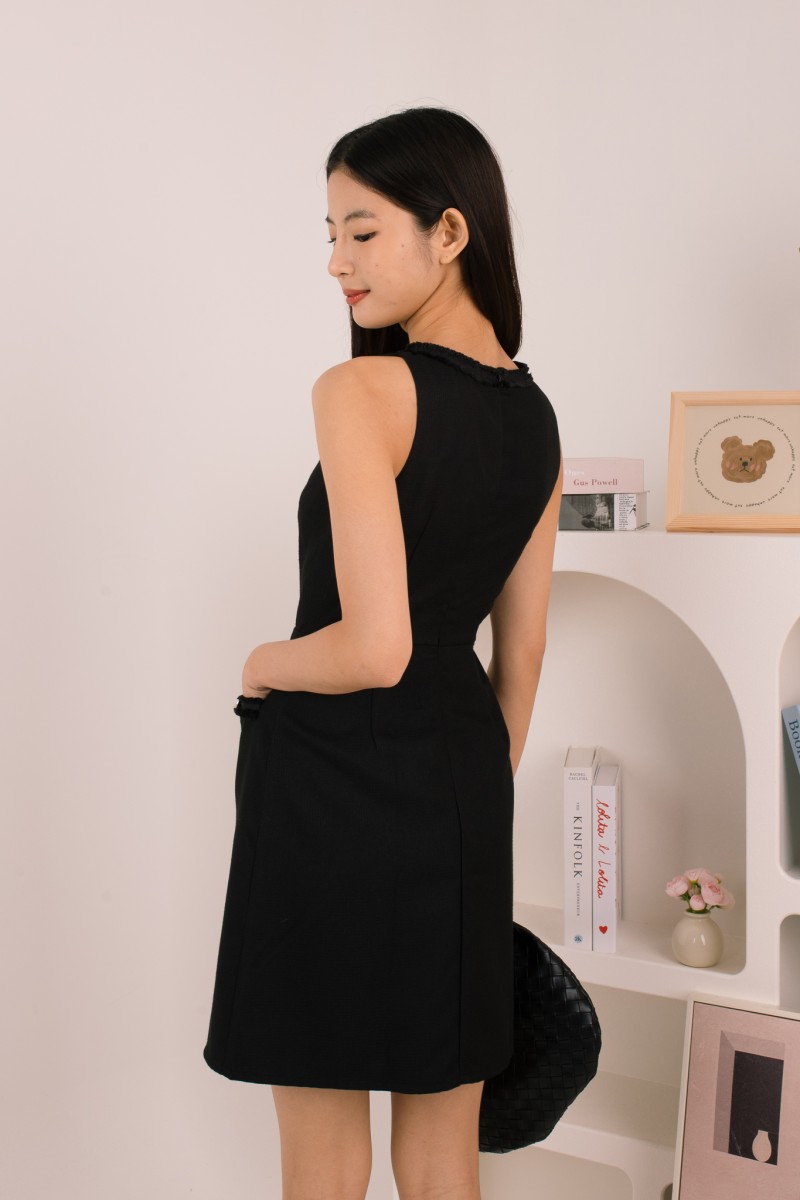 Lavine Pearl Tweed Dress in Black