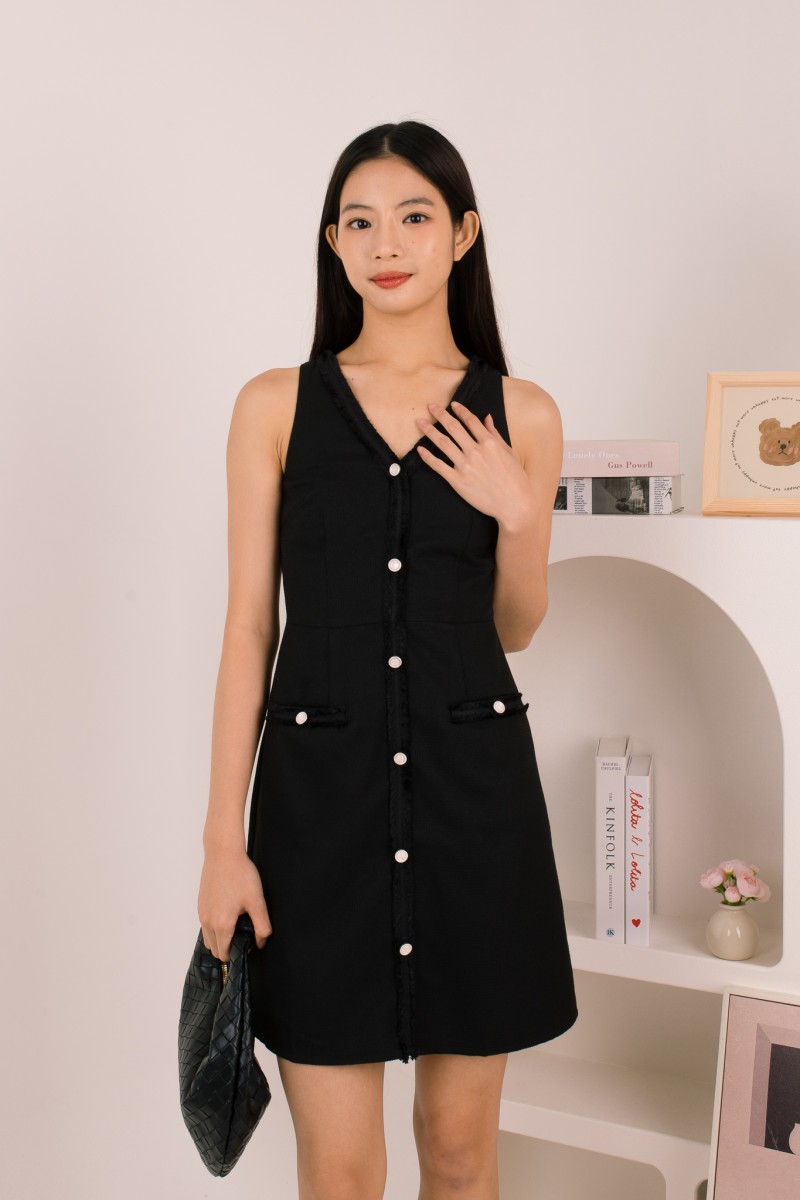 Lavine Pearl Tweed Dress in Black