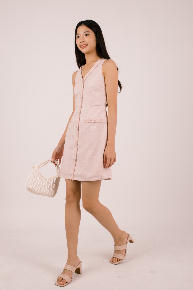 Lavine Pearl Tweed Dress in Blush