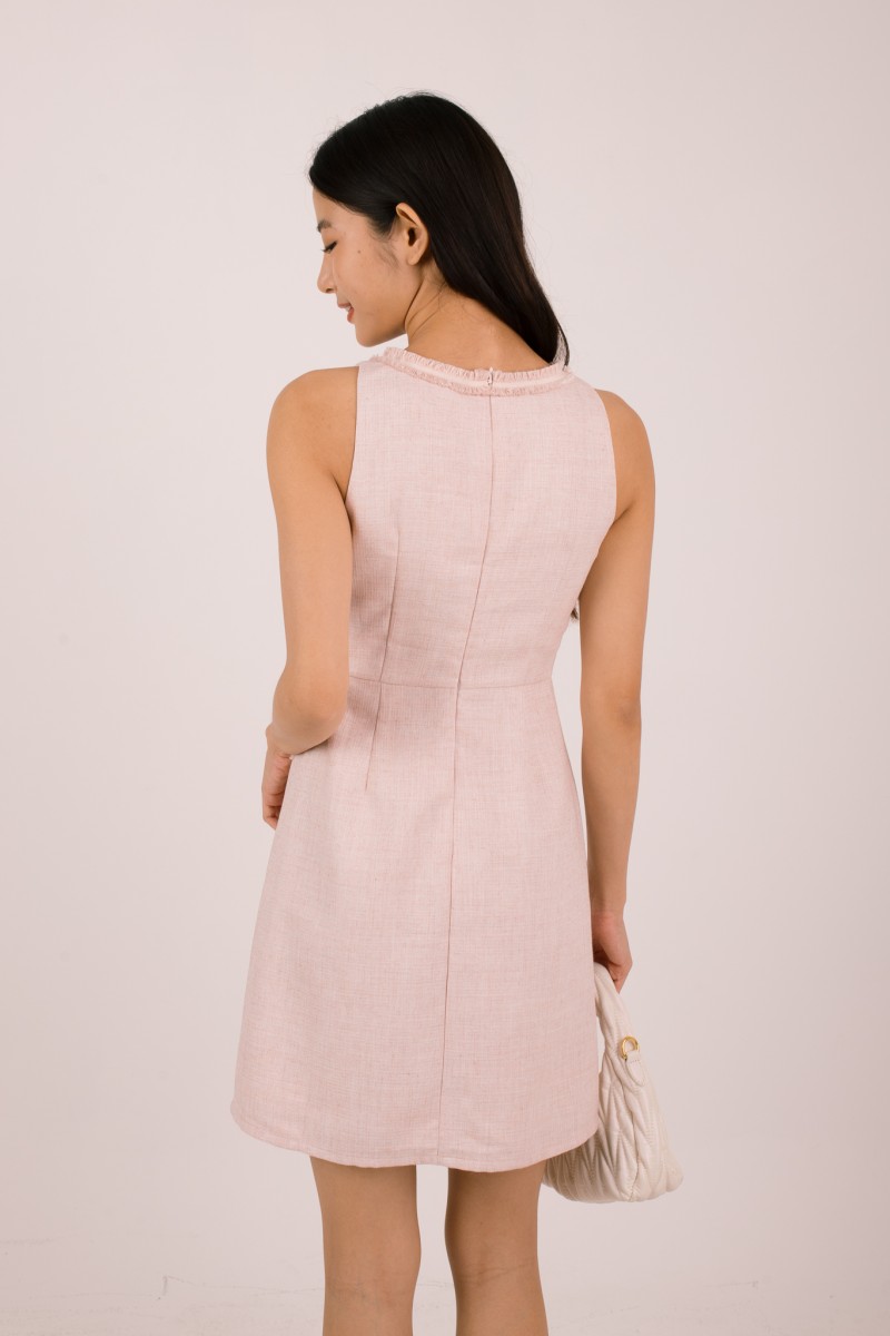 Lavine Pearl Tweed Dress in Blush