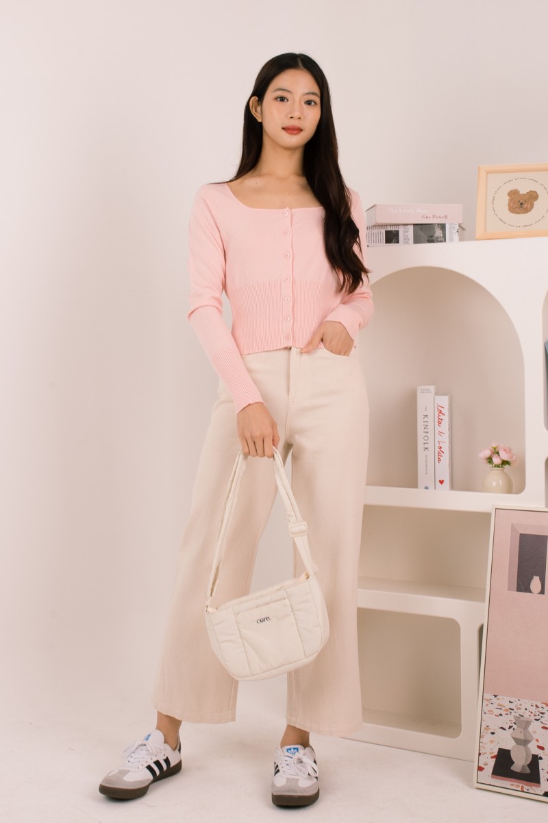 Silena Wide Neck Button Cardigan in Pink
