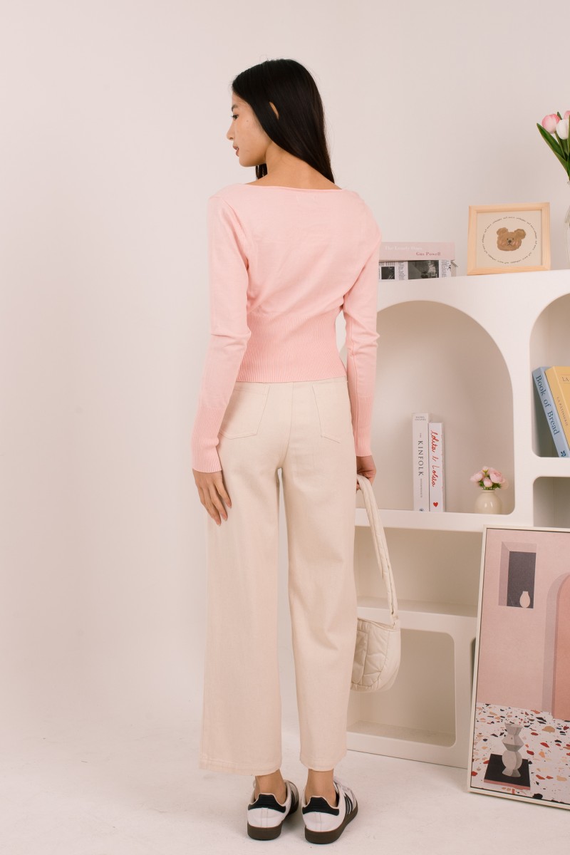 RESTOCK: Silena Wide Neck Button Cardigan in Pink