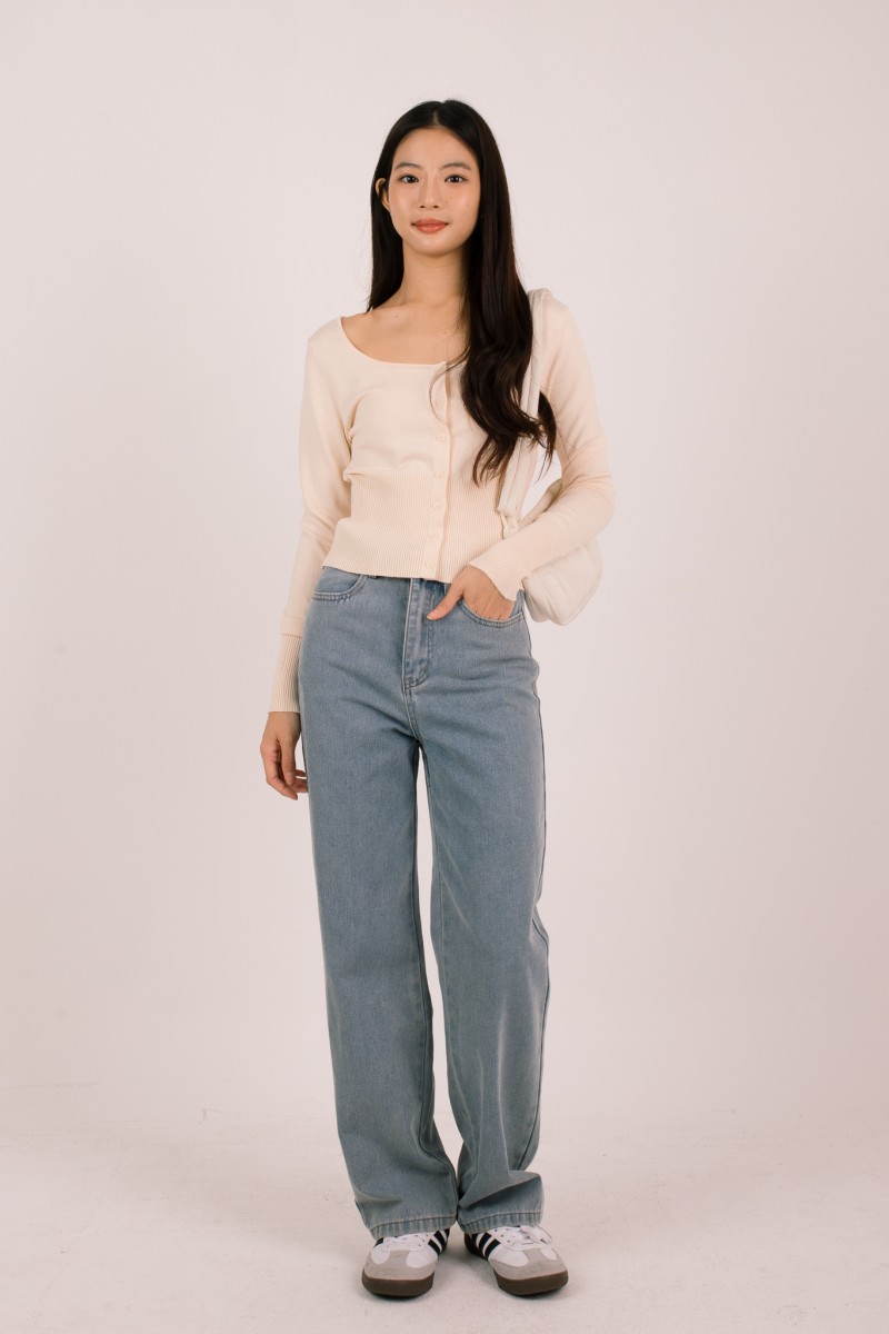 Silena Wide Neck Button Cardigan in Ice Yellow