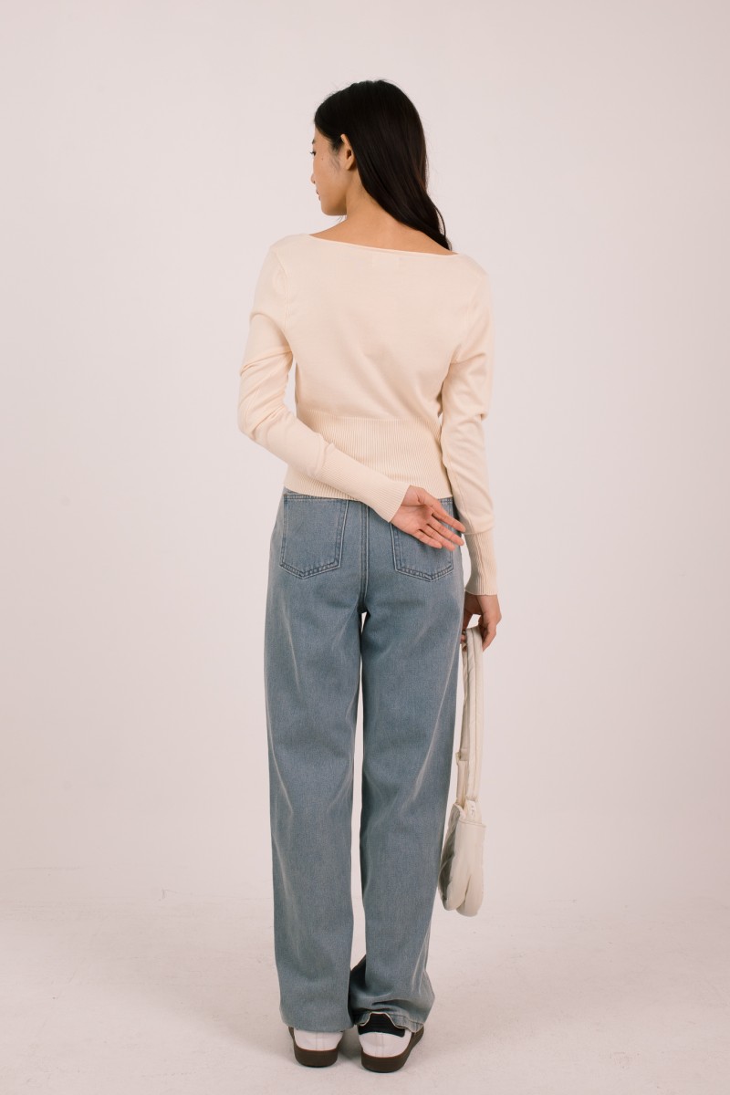 Silena Wide Neck Button Cardigan in Ice Yellow