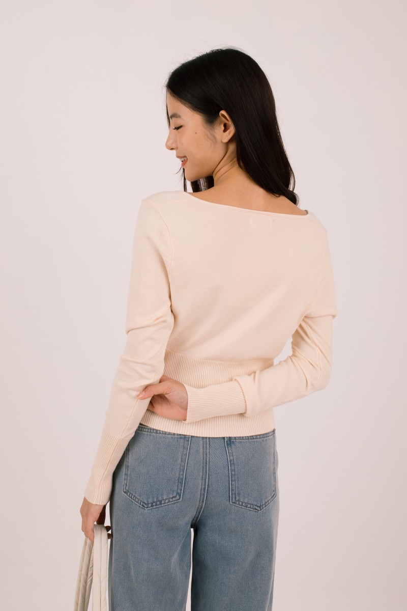 Silena Wide Neck Button Cardigan in Ice Yellow