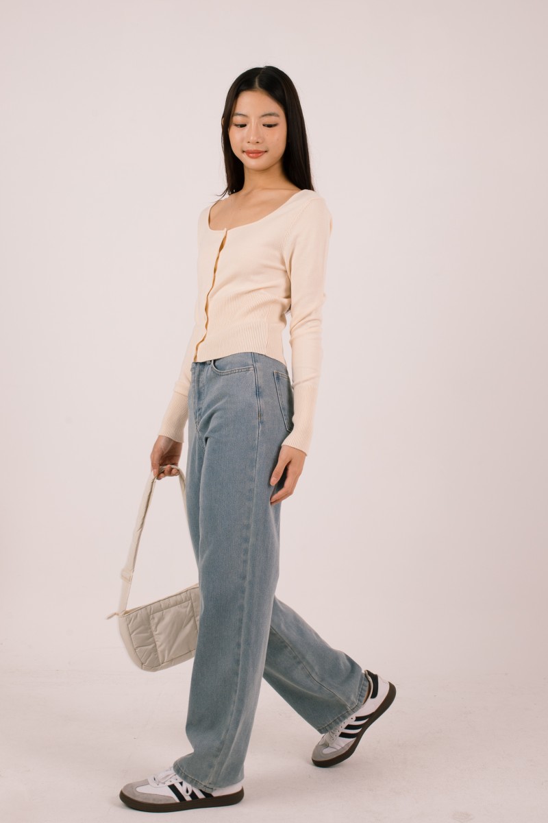Silena Wide Neck Button Cardigan in Ice Yellow