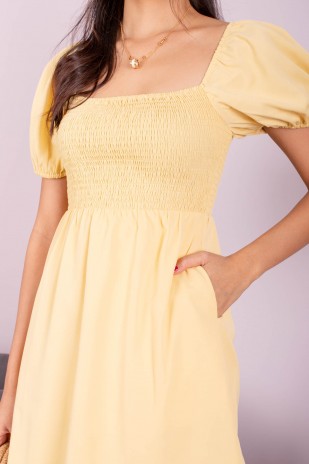 Echo Smocked Puff Sleeve Dress in Yellow (MY)