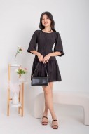 Daphine Button Sleeved Tiered Dress in Black (MY)