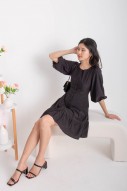 Daphine Button Sleeved Tiered Dress in Black (MY)