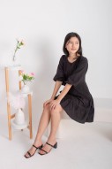 Daphine Button Sleeved Tiered Dress in Black (MY)
