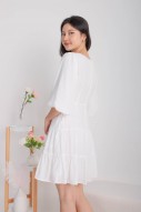 Daphine Button Sleeved Tiered Dress in White (MY)
