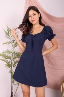 Serra Tie Front Puff Dress in Navy (MY)