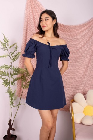 Serra Tie Front Puff Dress in Navy (MY)
