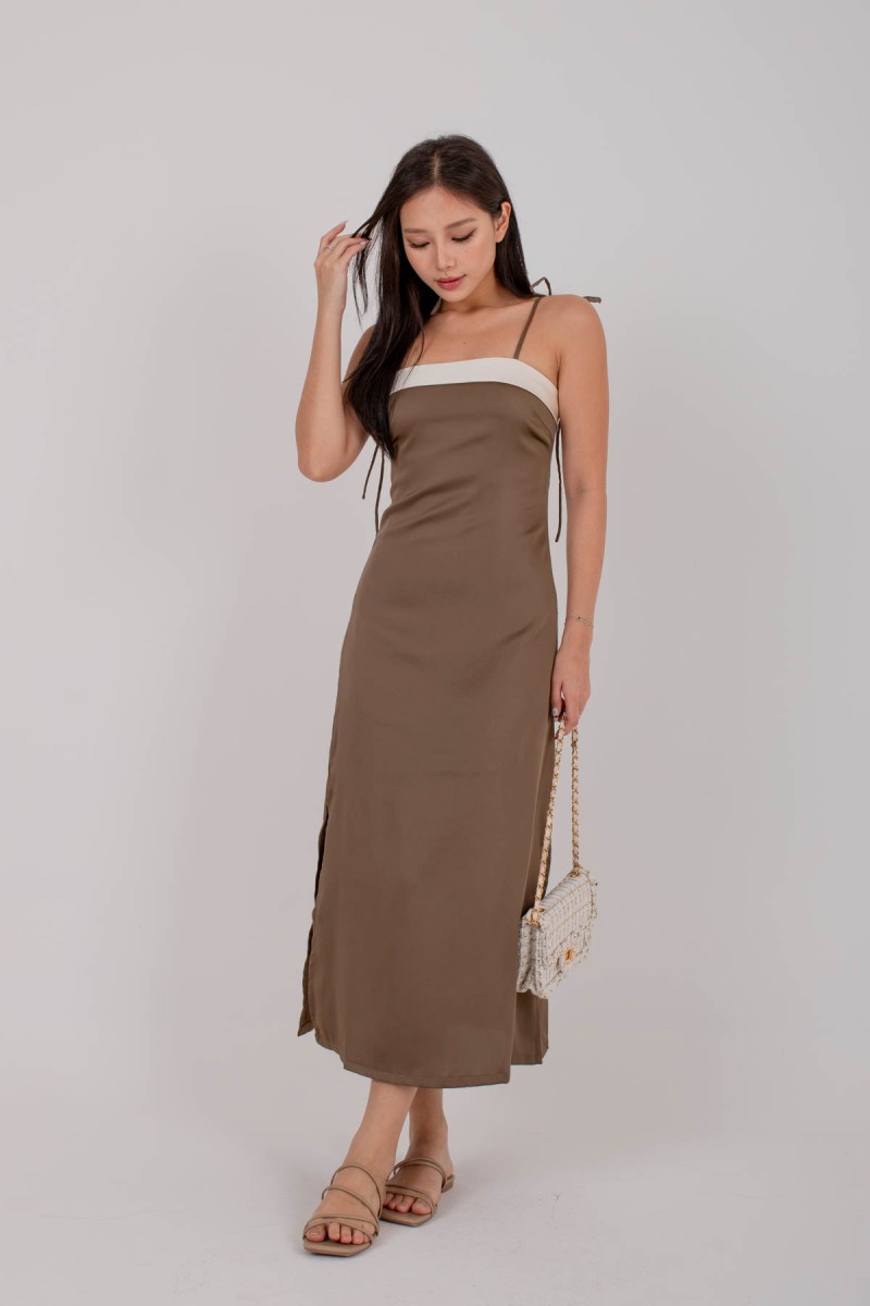 Zenn Overlap Tie-Strap Dress in Coffee (MY)