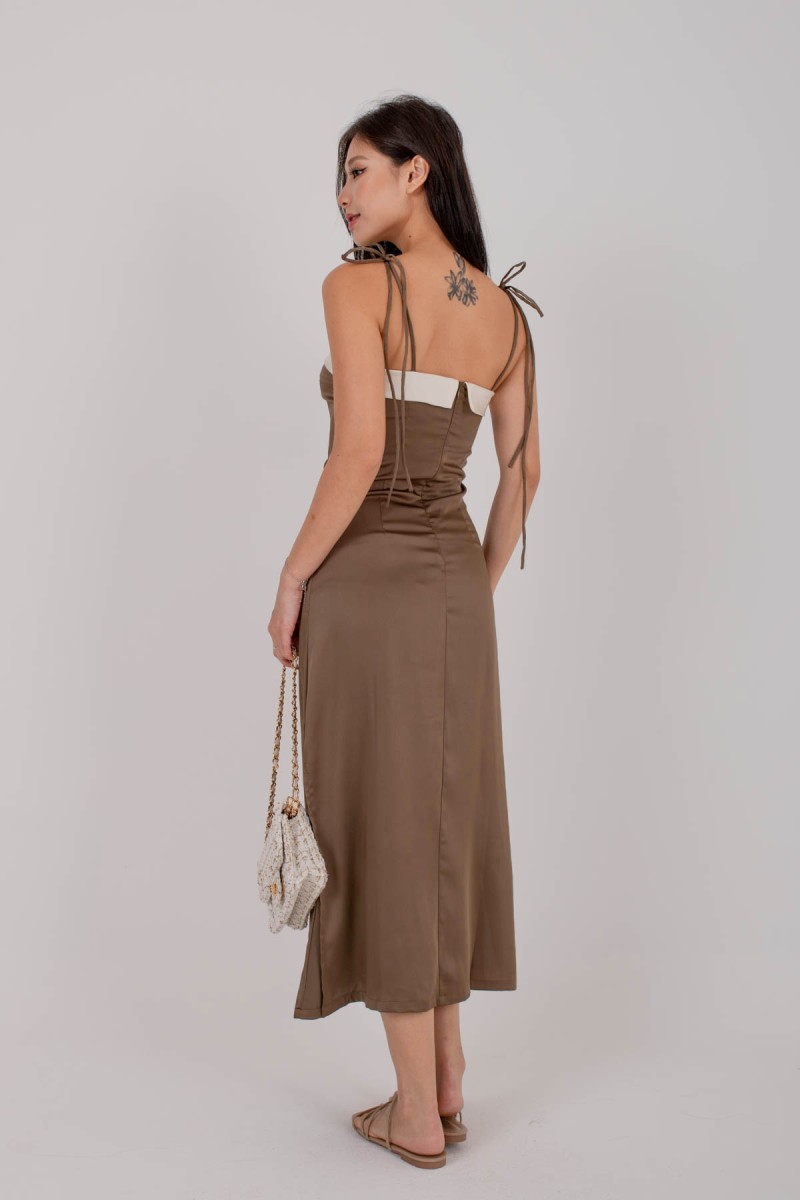 Zenn Overlap Tie-Strap Dress in Coffee (MY)