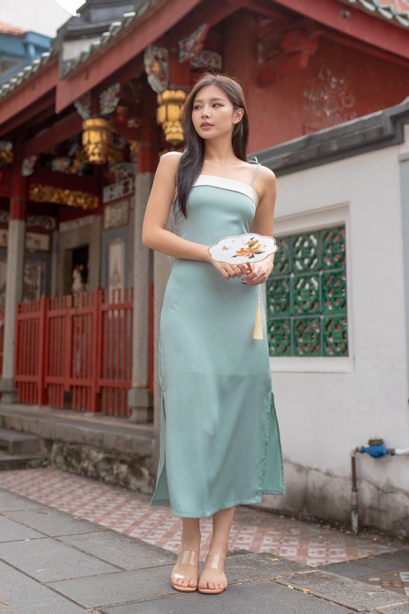 Zenn Overlap Tie-Strap Dress in Aqua (MY)