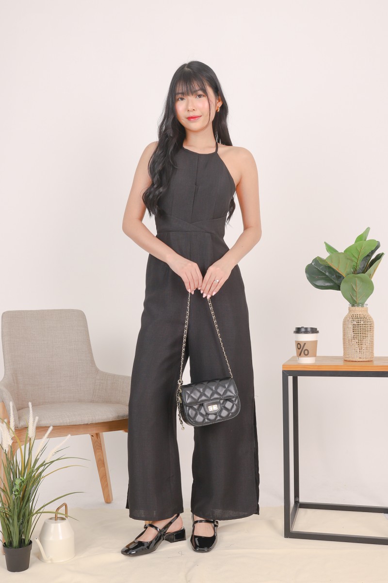Honora Round-neck Padded Jumpsuit in Black (MY)