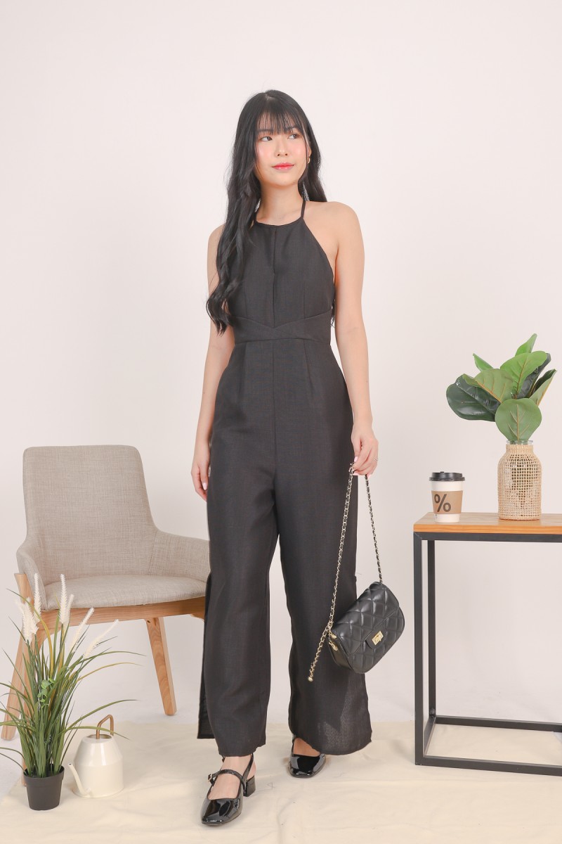 Honora Round-neck Padded Jumpsuit in Black (MY)