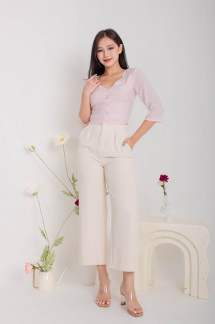 Judine V-Neck Button Top in Rose-Water (MY)