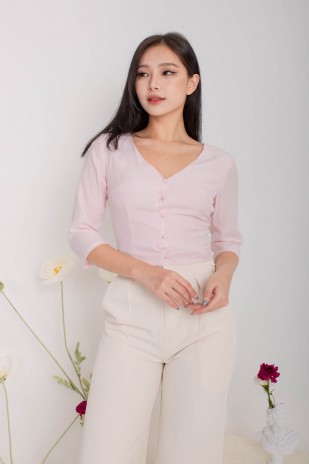 Judine V-Neck Button Top in Rose-Water (MY)
