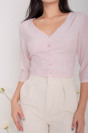 Judine V-Neck Button Top in Rose-Water (MY)