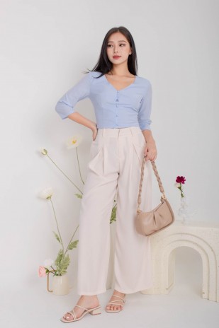 Judine V-Neck Button Top in Blue (MY)