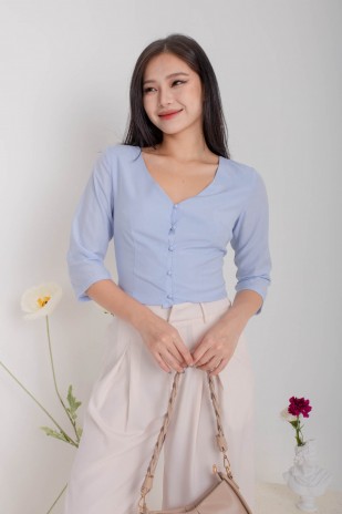 Judine V-Neck Button Top in Blue (MY)