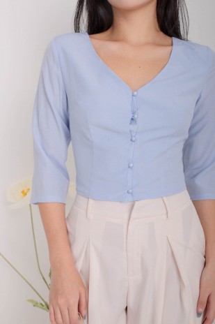 Judine V-Neck Button Top in Blue (MY)