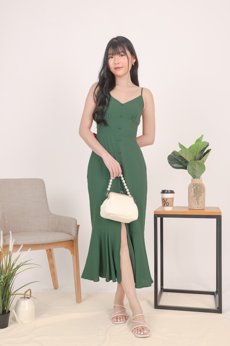 Pearson Button Midi Dress in Forest (MY)