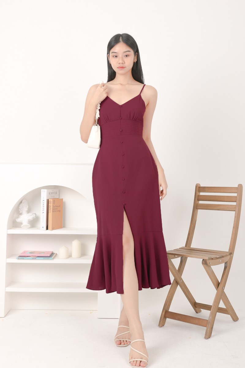 Pearson Button Midi Dress in Wine (MY)