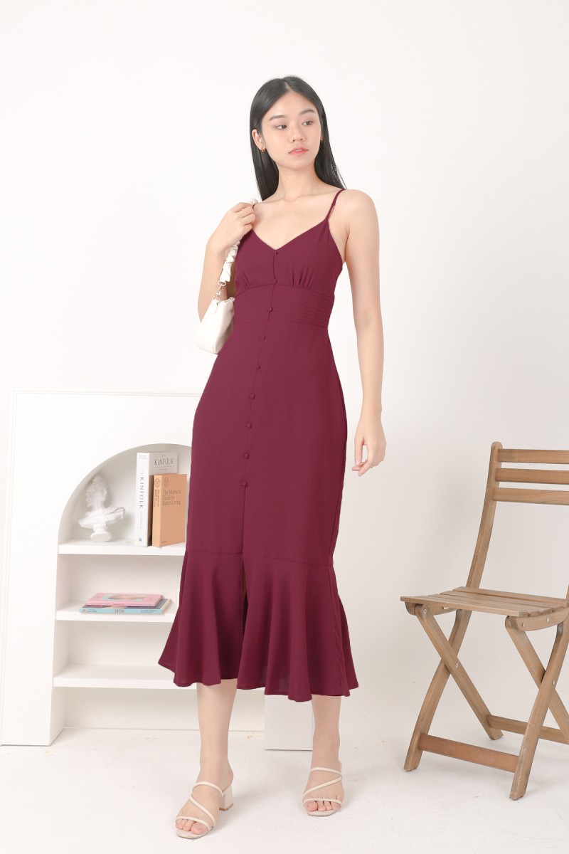 Pearson Button Midi Dress in Wine (MY)