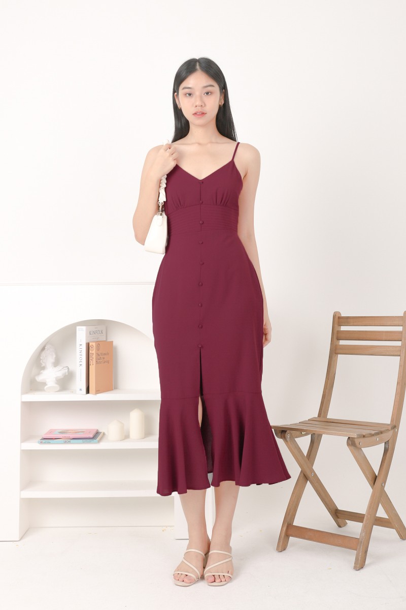 Pearson Button Midi Dress in Wine (MY)
