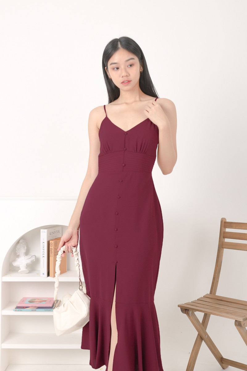 Pearson Button Midi Dress in Wine (MY)