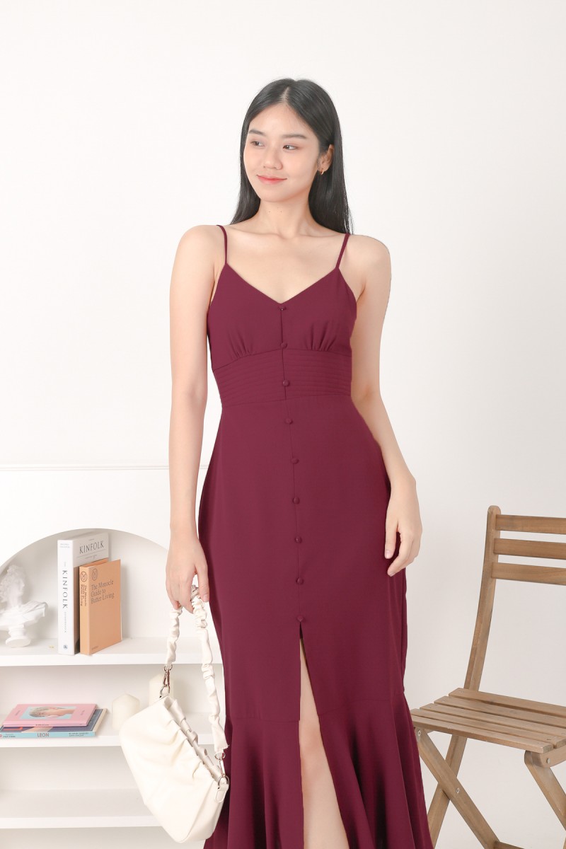 Pearson Button Midi Dress in Wine (MY)