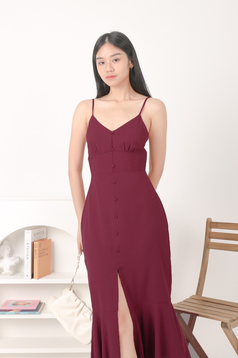 Pearson Button Midi Dress in Wine (MY)