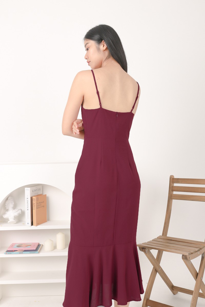 Pearson Button Midi Dress in Wine (MY)